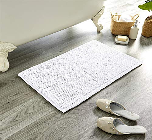 Olivia Rocco Badematte, einfarbig, superweich, Hochflor, schwer, Mikrobommel, Badematte, Badezimmer, Duschvorleger, 50 x 80 cm, Weiß