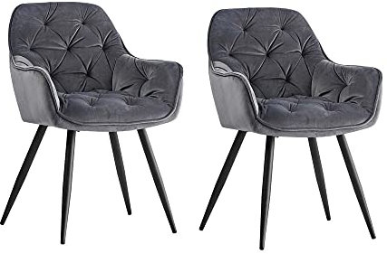 JaHECOME Esszimmerstuhl,Sessel,Samt,Wohnzimmerstuhl,Farbe wählbar,Retro-Design,Stoff,gepolsterter Sitz mit Rückenlehne,Schwarze Metallbeine für Küche, Schlafzimmer, Esszimmer(Grau,2)