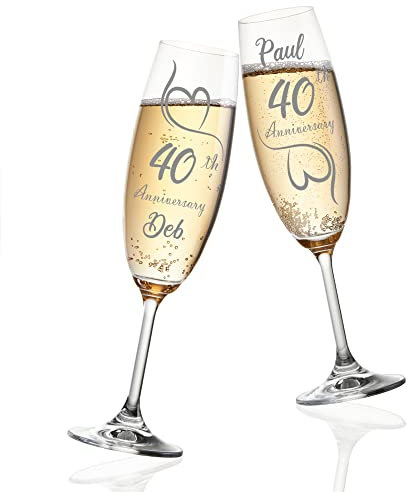 Always Looking Good Personalised Engraved Ruby Wedding Anniversary Set of 2 Champagne Flute Glasses 40th Wedding Engraved Glasses Chocolate Hearts Engraved Champagne Flute (Empty Glasses)