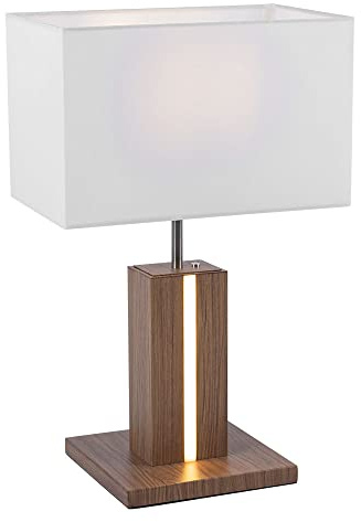 LeuchtenDirekt Tischleuchte, Holzimitat, Weiß, 1xE27+5W-600lm, Dimmbar