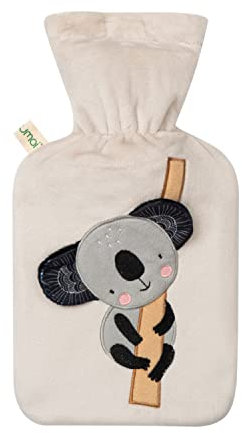 Premium Wärmflasche 1 Liter mit hochwertigem weichem Fleece Bezug eingesticktem Koala, Klettverschluss und extra Fütterung, BS1970:2012 zertifiziert, Koala beige