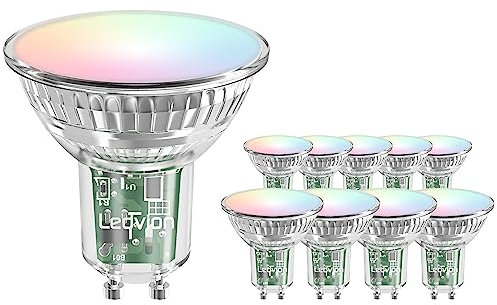 Ledvion - 10x Smart RGB+CCT GU10 LED Spot, 5W, 345 Lumen, Dimmbar, Wi-Fi Beleuchtung, Wi-Fi Licht, Alexa & Google Home