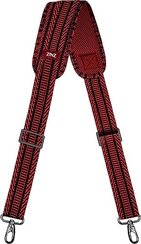 Schultergurt, ZINZ 57 Universal Verstellbare Schulterriemen Dauerhafte belüfteten mit Metall Drehhaken für Gepäck Duffel Kameratasche Laptoptasche Reisetasche Sporttaschen (Black&Red Jacquard, 145cm)
