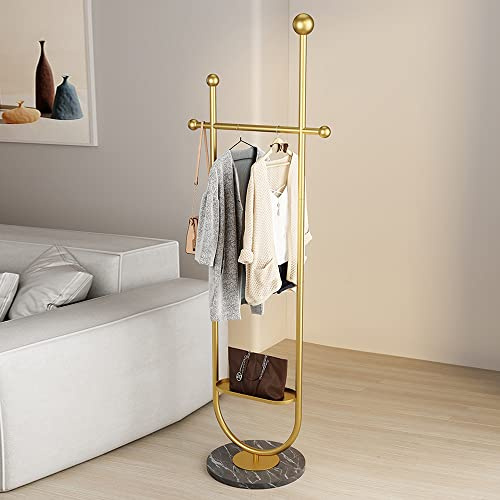 FJANKUI Appendiabiti dorato con base in marmo multifunzionale per camera da letto, appendiabiti mobile e resistente, per organizzare vestiti, scarpe, borse
