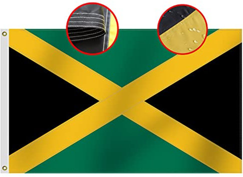 Bandiera della Giamaica resistente, 3 x 5 m, nylon Oxford di lunga durata, 210D | Quattro file cuciture estremità mosche | Bandiere nazionali giamaicane decorazione regalo Yard House Banner