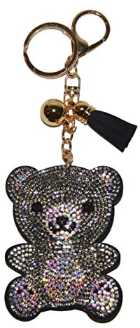 Popfizzy Schlüsselanhänger für Frauen und Mädchen, Strass Geldbörse Charm, Bling Rucksack Schlüsselanhänger, Kristall Tasche Charms, lustige Schlüsselanhänger, Teddybär, grau