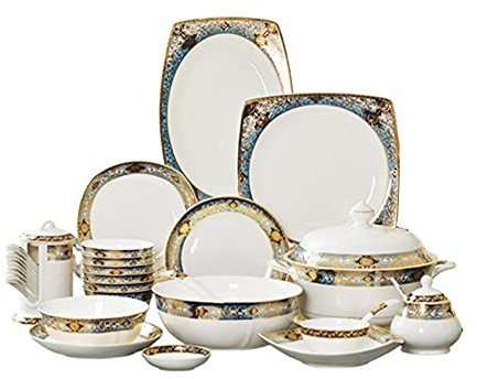 WIQUYBML Juegos de Cena de 80 Piezas para 10 Personas Juegos de vajilla de Porcelana de Hueso Hechos a Mano Juego de Comedor de Estilo Palacio Chino de Alta Gama para el hogar y el Plato para Banquet