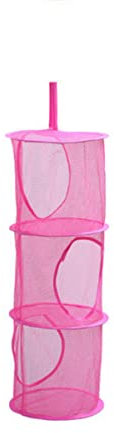 Cabilock Bolsa De Almacenamiento Colgante De Malla para Ropa Cesta De Almacenamiento De 3 Compartimentos Plegable Color Rojo
