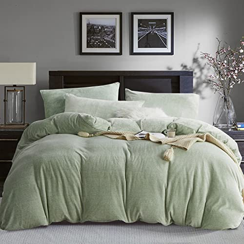 Boqingzhu Plüsch Bettwäsche 135x200cm Biber Grün Hellgrün Flanell Winter Warm Kuschelig Flauschig Bettwäsche Teddy Fleece Samt Cashmere Touch Bettbezug 135x200cm mit Reißverschluss