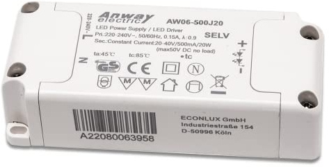 Anway LED driver AW06-500J20 20W 500mA 20-40V