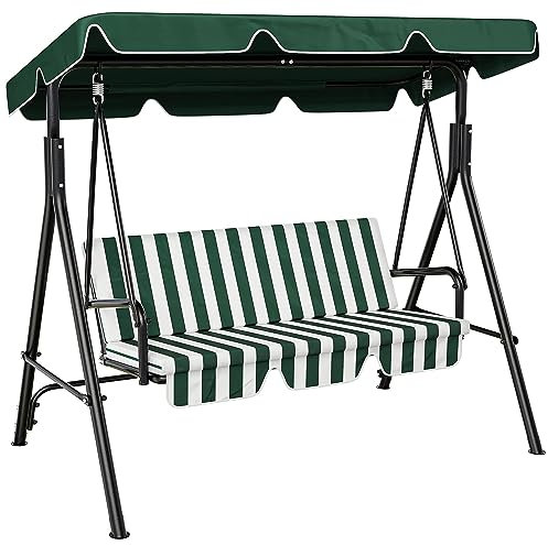 YITAHOME Hollywoodschaukel, 3 Sitzer Outdoor Hollywoodschaukeln mit Liegefunktion, Metall Gartenschaukel mit Verstellbarem Sonnendach & Abnehmbarem Kissen für Erwachsene, 270KG Belastbar, Grün.