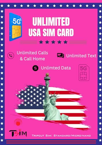 Unbegrenzte Prepaid T-Mobile SIM-Karte für USA, Kanada und Mexiko | Unbegrenzte 5G-Daten, Ortsgespräche, SMS | Rufen Sie kostenlos zu Hause an! (2 Monate)