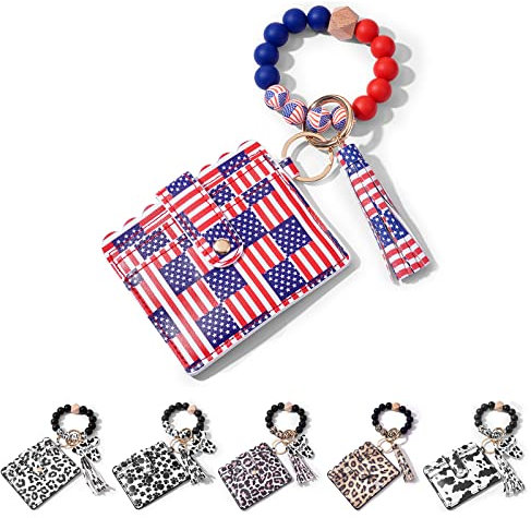 WEWAYSMILE Armband-Schlüsselanhänger, Armband-Schlüsselbund-Geldbörse Für Frauen, Mit Kuh-Anhänger (Flagge)