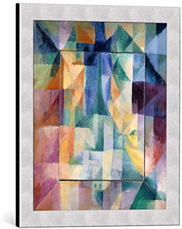 Bild mit Bilder-Rahmen: Robert Delaunay Fensterbild 1912 - dekorativer Kunstdruck, hochwertig gerahmt, 40x45 cm, Silber gebürstet