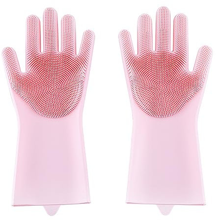 Gants de Vaisselle de Nettoyage en Silicone avec Brosse, Gants Réutilisables Ménagers avec Brosse Magique, Bain de Massage