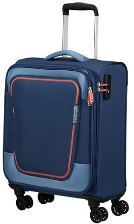 American Tourister Pulsonic - Spinner S, Erweiterbar Handgepäck, 55 cm, 40.5/43.5 L, Blau (Combat Navy)