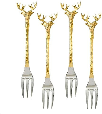 Santa Barbara Design Studio Appetizer Forks Mini Metal Fork Set, 5.25 Long, Stag, 4-Count