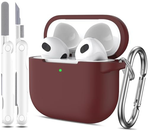 R-fun Compatible with AirPods 3rd Generation 2021 Charging Case Cover, Soft Silicone Protective Case Compatible with Apple Airpod 3 Gen with Cleaner Kit & Keychain,Wine Red