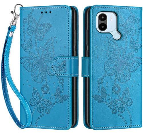 Handyhülle für Xiaomi Redmi A1 / Redmi A2 Hülle, Premium PU Leder Flipcase Schutzhülle Klapphülle mit Kartenschlitz und Faltbare Brieftasche Hülle für Redmi A1+ / A2+ / Xiaomi Poco C50 - Blau