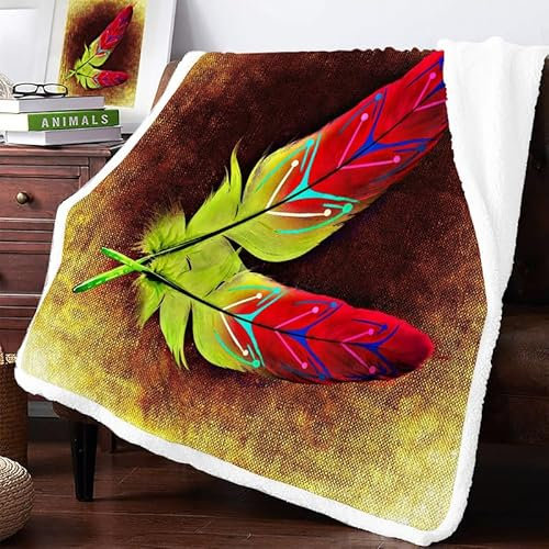 Rote Feder Sherpa Decke 130x150cm Kuscheldecke Flauschig Fleecedecke Beidseitig Klein Winter Dicke Warm Kunstfelldecke für Kinder Knie Sofa Wohnzimmer