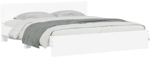 vidaXL Bettgestell, Bettrahmen mit Lattenrost, Bett Gästebett mit Kopfteil, Doppelbett Schlafzimmerbett Schlafzimmermöbel, Weiß 200x200cm