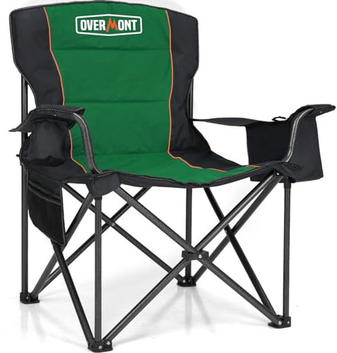 OVERMONT Übergroßer Klappbar Camping Stuhl - bis 204KG Belastbar - Faltstuhl Gepolstert mit Getränkehalter Kühltasche hoher Rückenlehne für Garten Balkon Strand Angeln