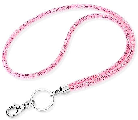 Soleebee Kartenhalter Trageband, Bling Strass Schlüsselband Lanyard mit Schlüsselring Kristall Halsband Damenkette Halskette Kit für ID-Kartenhalter Schlüsselanhänger (Rosa)
