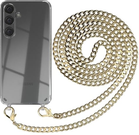 EAZY CASE Handykette kompatibel mit Samsung Galaxy S24 Plus Handyhülle mit Metall Umhängeband und Ersatz Kordel schwarz, Handykordel mit Schutzhülle, Kette mit Smartphone Hülle, Metall – Gold