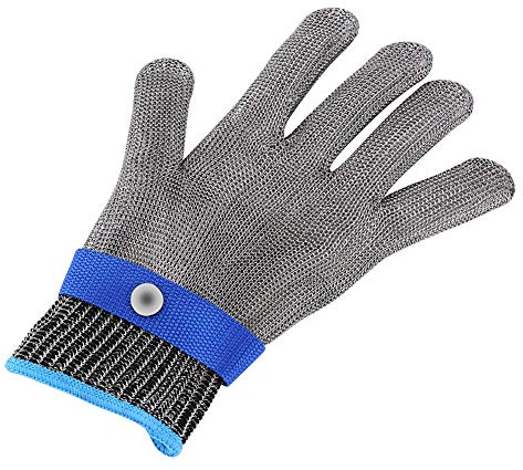 Edelstahl-Schnittschutzhandschuh aus Metallgeflecht und Baumwolle, Stichfest, für Rechte und Linke Hand, Metzgerhandschuh mit Fünf Fingern