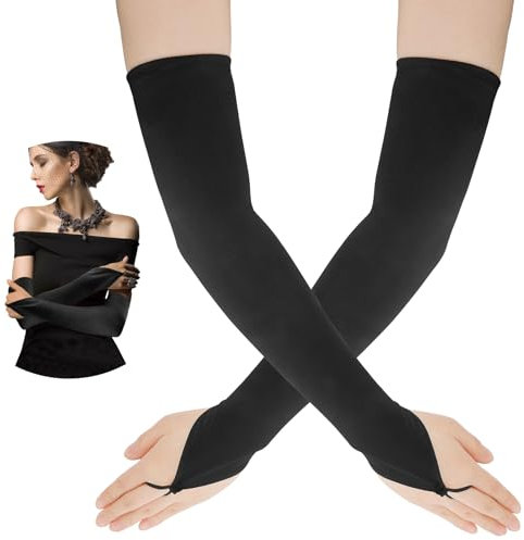 Schwarze Handschuhe Lang - 20er Jahre Accessoires, Seidenhandschuhe, UV-Schutz Armlinge, Satin Handschuhe Für Halloween, 1 Paar