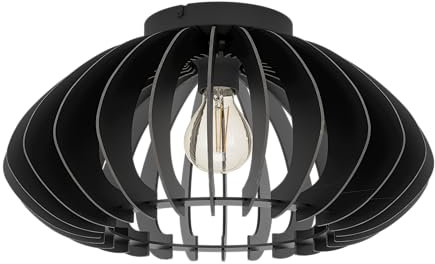 EGLO Deckenlampe Cossano 3, Deckenleuchte Vintage, Retro Deckenstrahler aus Metall und Holz in Schwarz, Wohnzimmerlampe mit E27 Fassung, Ø 45 cm