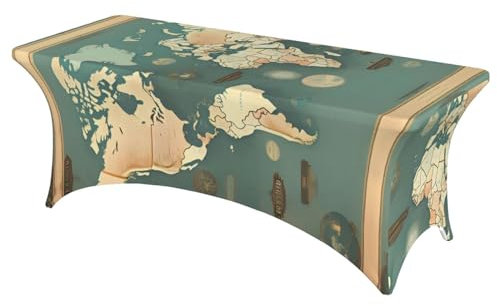 YQxwJL Tischdecke, Motiv: Weltkarte, Retro-Druck, rechteckige Tischdecke für 1,8 m große Tische für Hochzeitsbankette im Freien