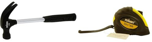 Rolson 10334 8 oz Tubular Steel Claw Hammer & 50535 5 m x 19 mm Tape Measure, Yellow & Black
