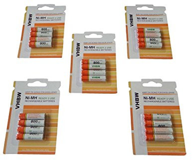 vhbw 20x AAA Micro Akku kompatibel mit Telekom Sinus A206 Duo schnurlos Festnetz Telefon (800 mAh, 1,2 V, NiMH)
