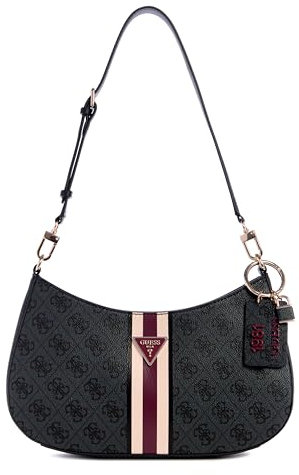 GUESS Damen Noelle Top Zip Shoulder Bag Schultertasche mit Reißverschluss Oben, Kohle-Logo