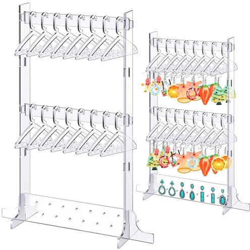 SZQIUNUBI Rangement Boucle D'oreille Cintre Présentoir avec Mini Cintres Cintre Bijoux Affichage Dangle avec 16 Cintres pour Ranger Les Boucles D'oreilles (Transparent)