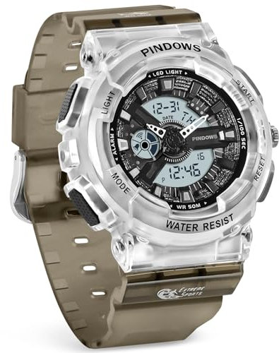 PINIDOUS Damen Uhren für Teenager Studenten Außenbereich Wasserdicht Digital Sport Analog mit Stoppuhr Alarm Countdown Dual Display 7 Farben LED Hintergrundbeleuchtung