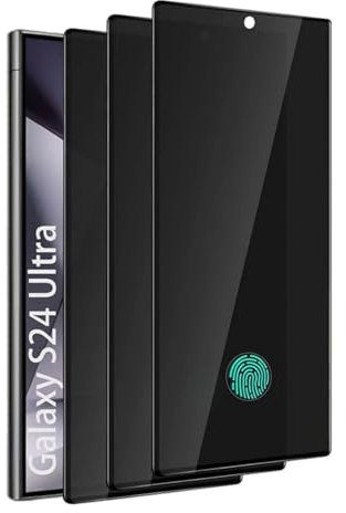 zonyee 3 Piezas Protector de Pantalla de Privacidad para Samsung Galaxy S24 Ultra, Anti Espía Protectora Película de Cristal Vidrio Templado - 9H Dureza, Anti Arañazo, Sin Burbujas, Fácil de Instalar