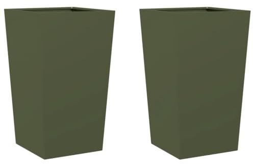 vidaXL Fioriere da Giardino 2 pz Verde Oliva 45x45x75 cm in Acciaio, fioriera, fioriera da Patio, Vaso Fiori da Esterni, fioriera da Esterno