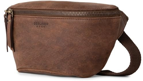 Berliner Bags Vintage Bauchtasche Noah, Umhängetasche aus Leder, Crossbody Tasche, Gürteltasche für Damen und Herren - Braun