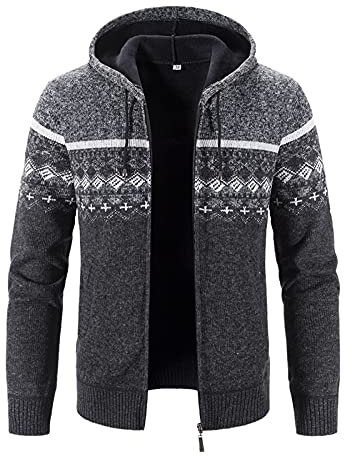 unbekannt Giacca moda uomo tinta unita manica lunga spessa felpa con cappuccio in velluto caldo cardigan felpa uomo gilet, grigio scuro #1., M