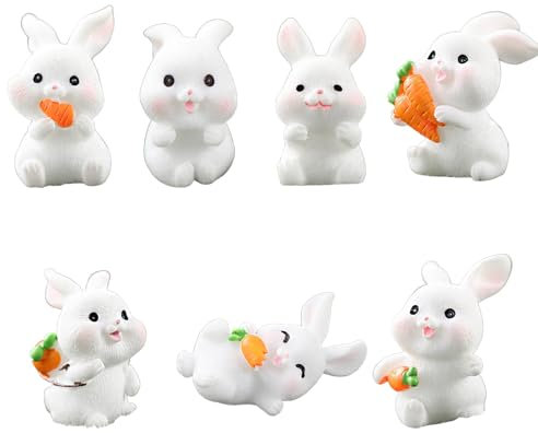 BOOSHMall 7 Stück Mini Hase Figur, Osterhasen Deko Figuren, Bunny Figuren Ornamente, Osterdekoration Kleines Geburtstagsgeschenk und Partybedarf, Blumentopf Ornament für Ostern Sukkulenten