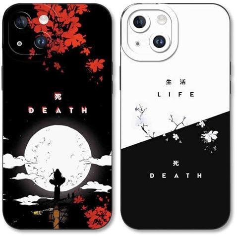 Eouine 2 Pack Phone Case For iPhone 14 Plus 6.7 inch, Anime Japanese Manga Akatsuki Cartoon Pattern Shockproof Soft Aesthetics Design Full lens Protection Cover for Children Boy Girl, Black