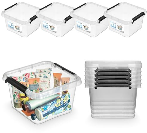 Pullmer Aufbewahrungsbox mit Deckel, Aufbewahrungsbehälter, Stapelboxen, Kisten, Kunststoffbox 4-er Set, Boxen 3L, 20x20x12 cm