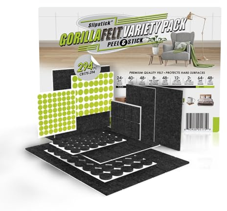 Slipstick Gorilla Set of 294 Premium Felt Pads for Furniture and Chair Legs for Hardwood Floors and Hard Surfaces