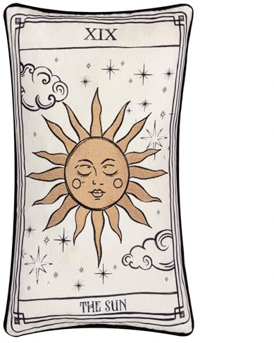 furn. Celestial Stories Cushion Cover (Linen - 30x50cm) | Sun Tarot Card Inspired Velvet Embroidered Decorative Case