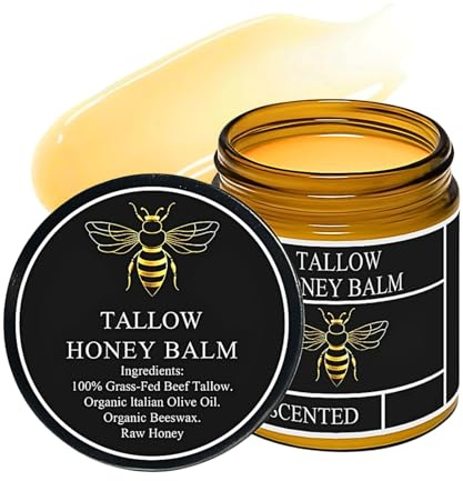 Tallow and Honey Balm for Face & Body, Beef Tallow Skin Care, Unscented Natural Beef Tallow Moisturiser for Dry Skin, Deep Hydration & Nourish, Fast-Absorbing