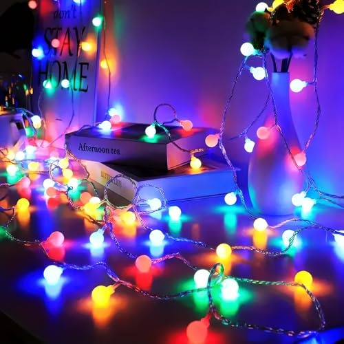 Adispotg Lichterketten, 20ft 40 LED batteriebetriebene Lichterketten, 2 Beleuchtungsmodi, Dekoration für Innenbeleuchtung im Fr1eien, Schlafzimmer, Hochzeit, Geburtstag (Farbige Kugeln)