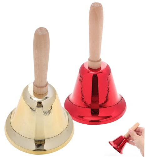 Milisten 2St Rassel Handglocke mit Holzgriff Metallglockenzubehör Essensglocke Laute Handgriffglocke Weihnachtsglocke Dekoration für Feiertage Outdoor Camping Wandern Musikspielzeug