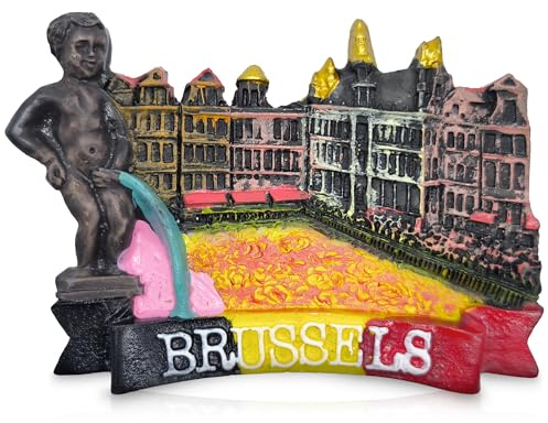 Brussels 3D Fridge Magnet with Grand Place & Manneken Pis – Travel Souvenir & Gift,Decorative Kitchen & Office Magnet 6.6 × 4.9 × 1.2 cm